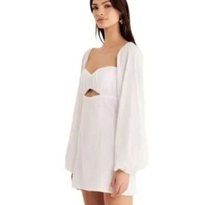 Rumer The Label Camille Natural Gauzy Cut Out Mini Dress in White NWT